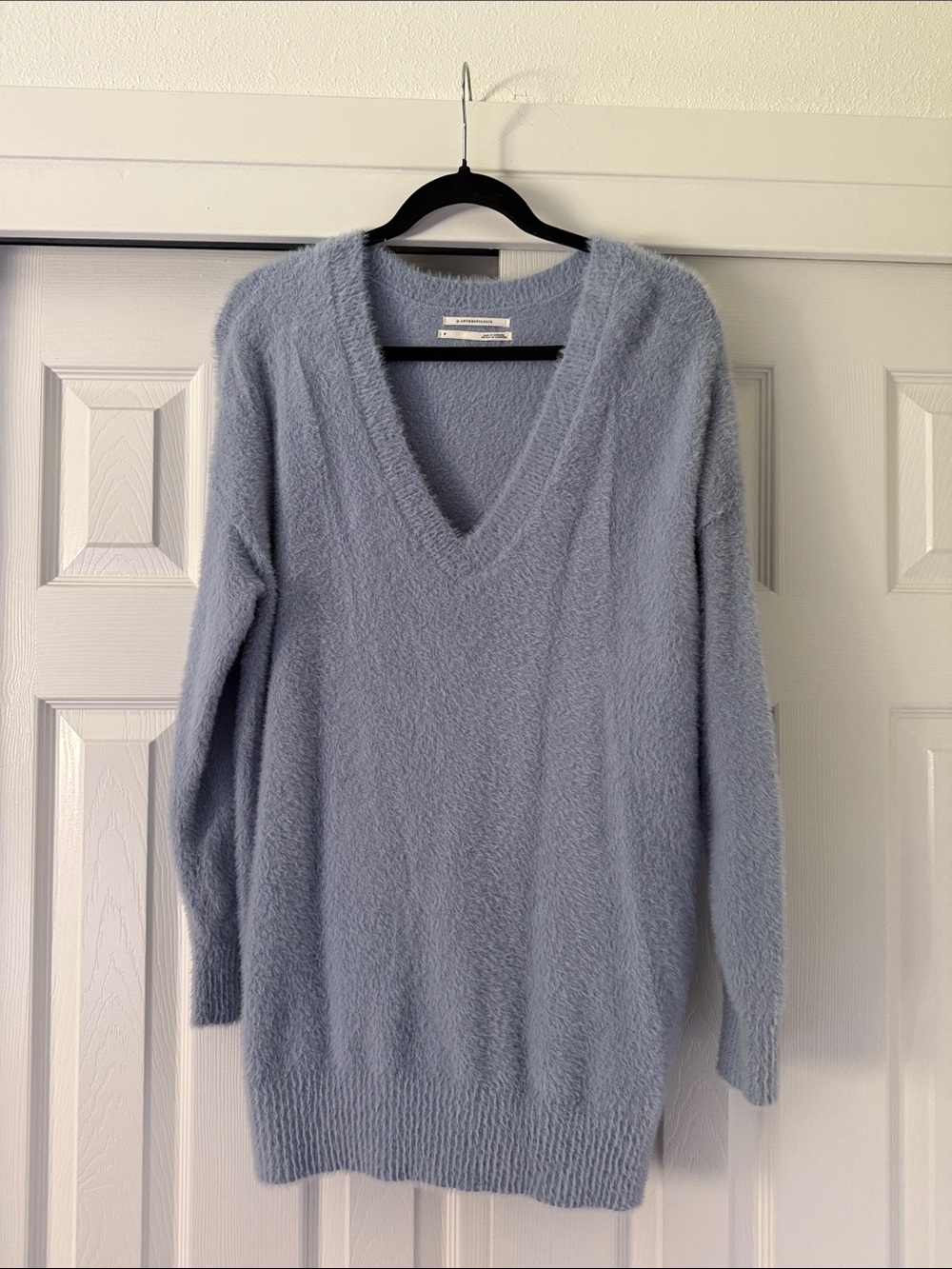 Anthropologie Pale Blue Fuzzy V-Neck Sweater